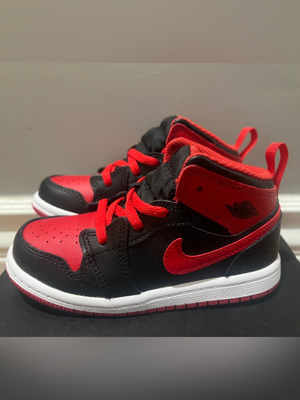 Jordan 1  Kids' Black & Red High-Top Sneakers